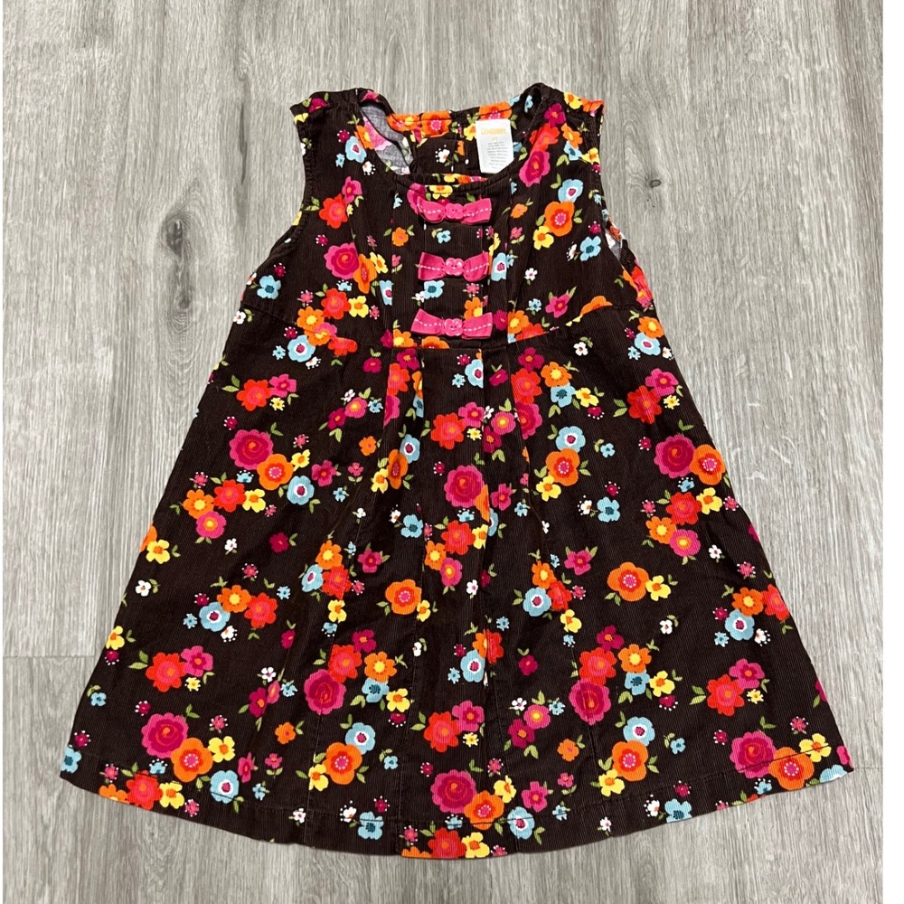 Gymboree Woodland Friends brown corduroy dress w/ fall‎ floral pattern, 4T